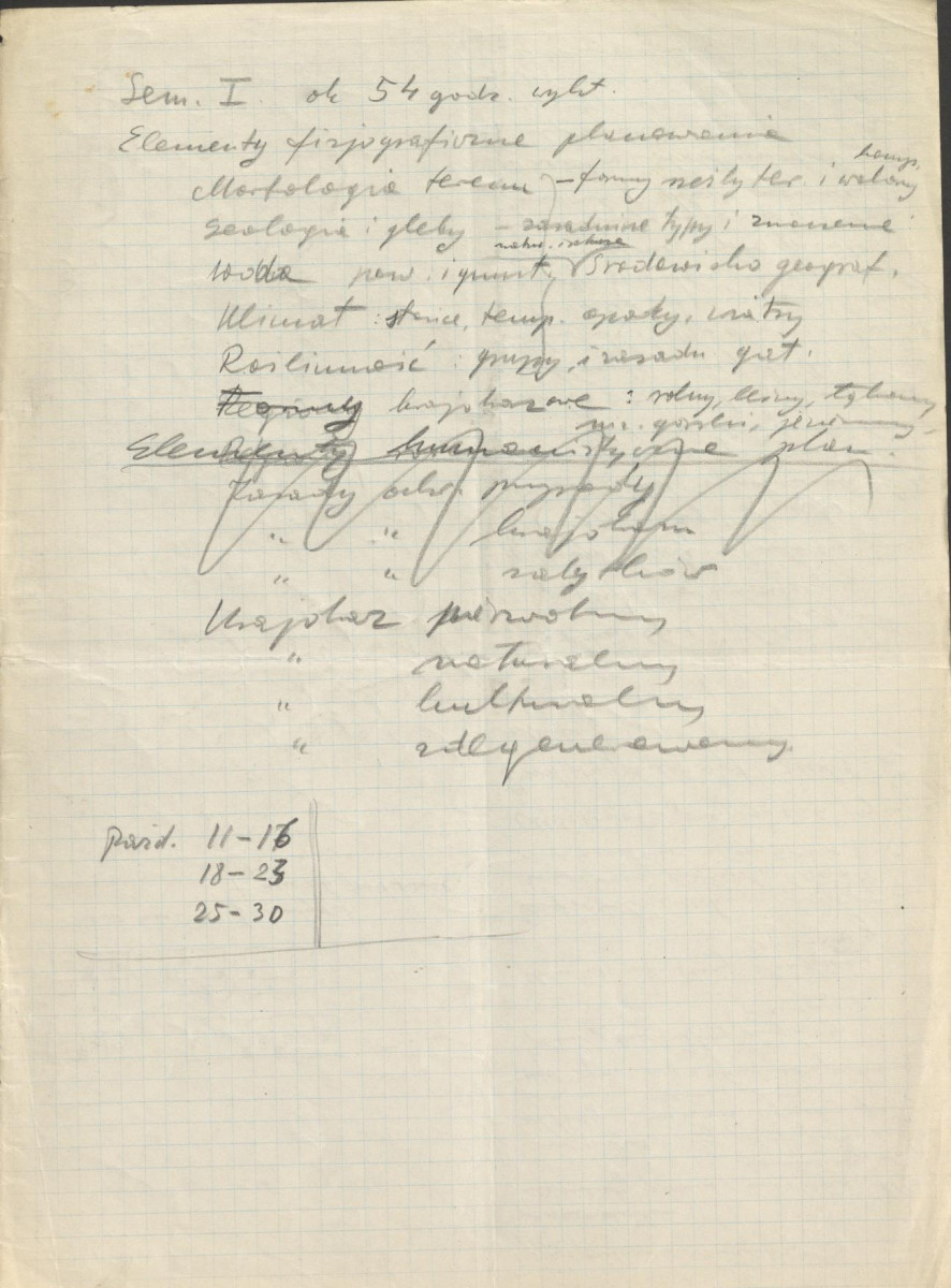 fragmenty brudnopisów konspektów oraz program wykładów na Wydziale Architektury Politechniki Warszawskiej z planowania zieleni w osiedlach i w krajobrazie , skan 13