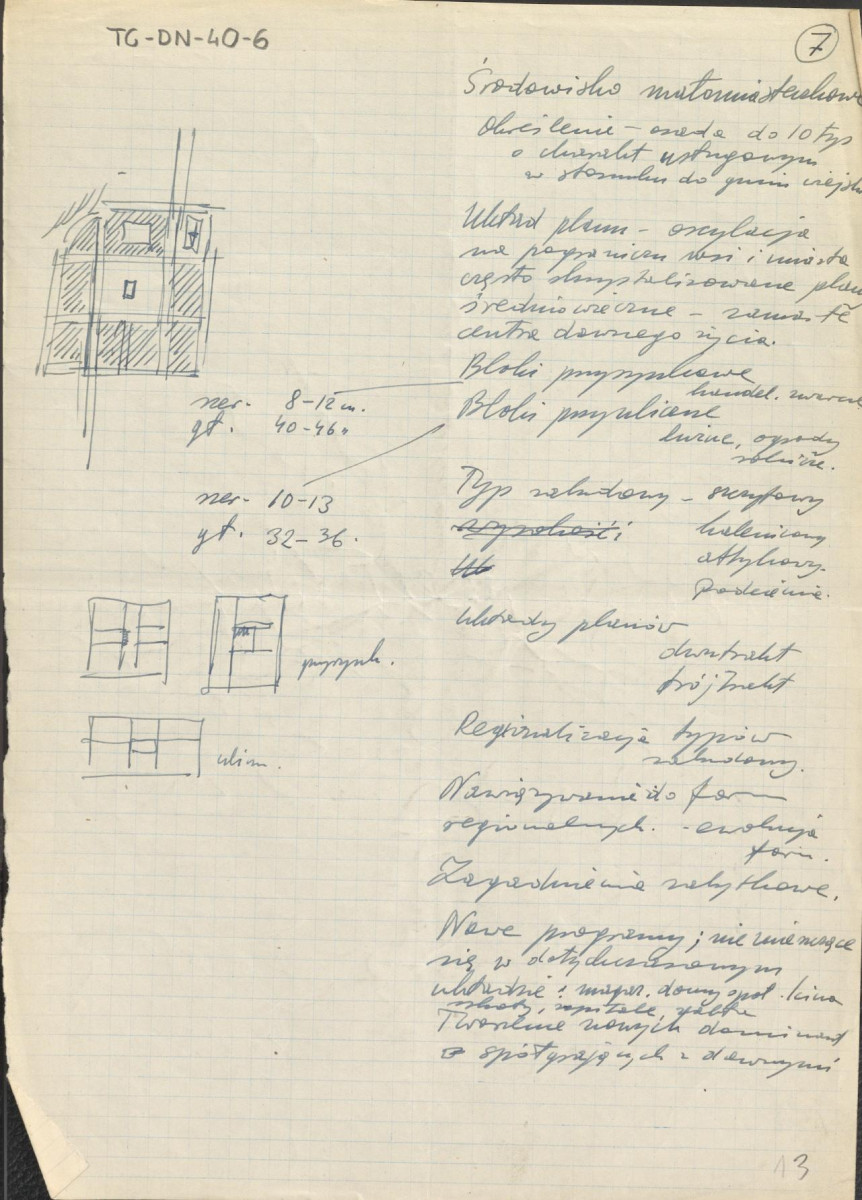 fragmenty brudnopisów konspektów oraz program wykładów na Wydziale Architektury Politechniki Warszawskiej z planowania zieleni w osiedlach i w krajobrazie , skan 14