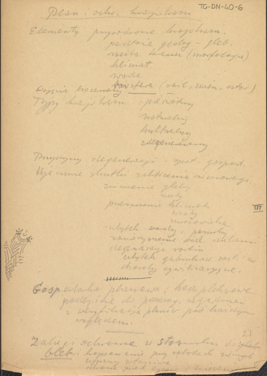 fragmenty brudnopisów konspektów oraz program wykładów na Wydziale Architektury Politechniki Warszawskiej z planowania zieleni w osiedlach i w krajobrazie , skan 27