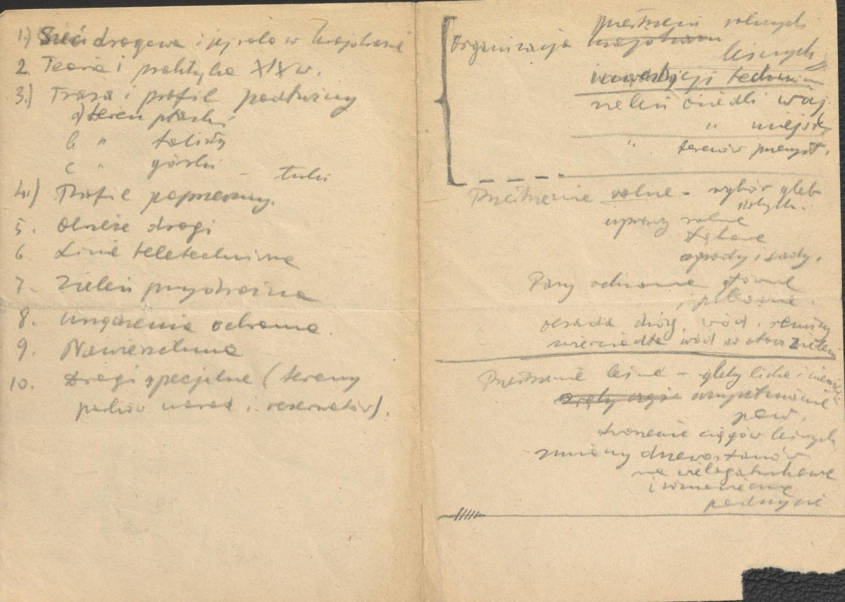 fragmenty brudnopisów konspektów oraz program wykładów na Wydziale Architektury Politechniki Warszawskiej z planowania zieleni w osiedlach i w krajobrazie , skan 36