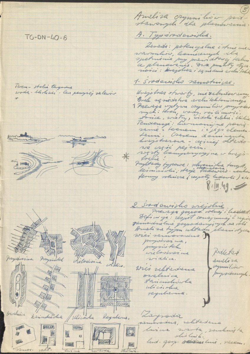 fragmenty brudnopisów konspektów oraz program wykładów na Wydziale Architektury Politechniki Warszawskiej z planowania zieleni w osiedlach i w krajobrazie , skan 40
