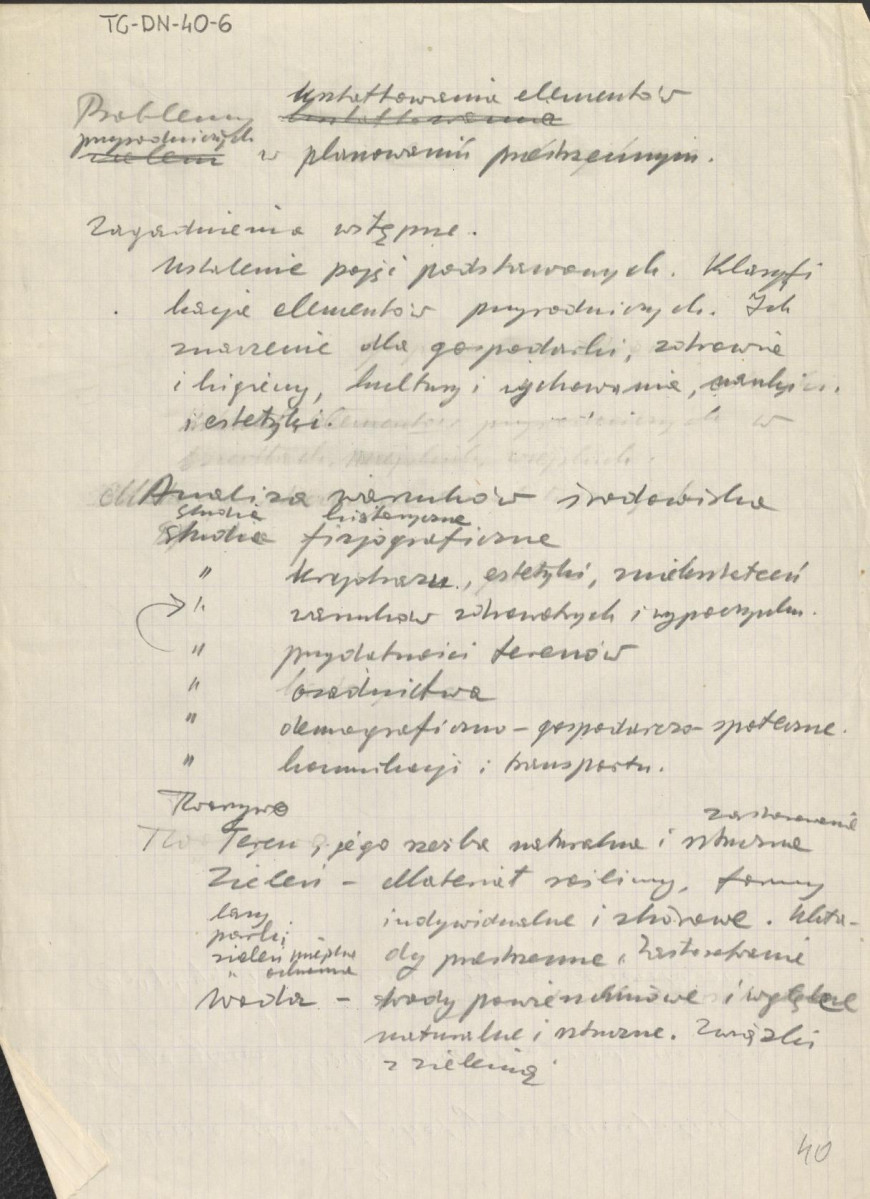 fragmenty brudnopisów konspektów oraz program wykładów na Wydziale Architektury Politechniki Warszawskiej z planowania zieleni w osiedlach i w krajobrazie , skan 42