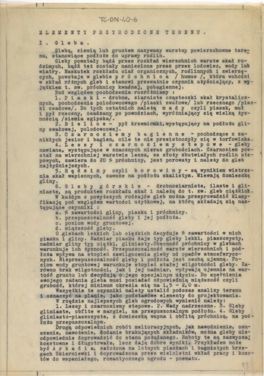 fragmenty brudnopisów konspektów oraz program wykładów na Wydziale Architektury Politechniki Warszawskiej z planowania zieleni w osiedlach i w krajobrazie , skan 46