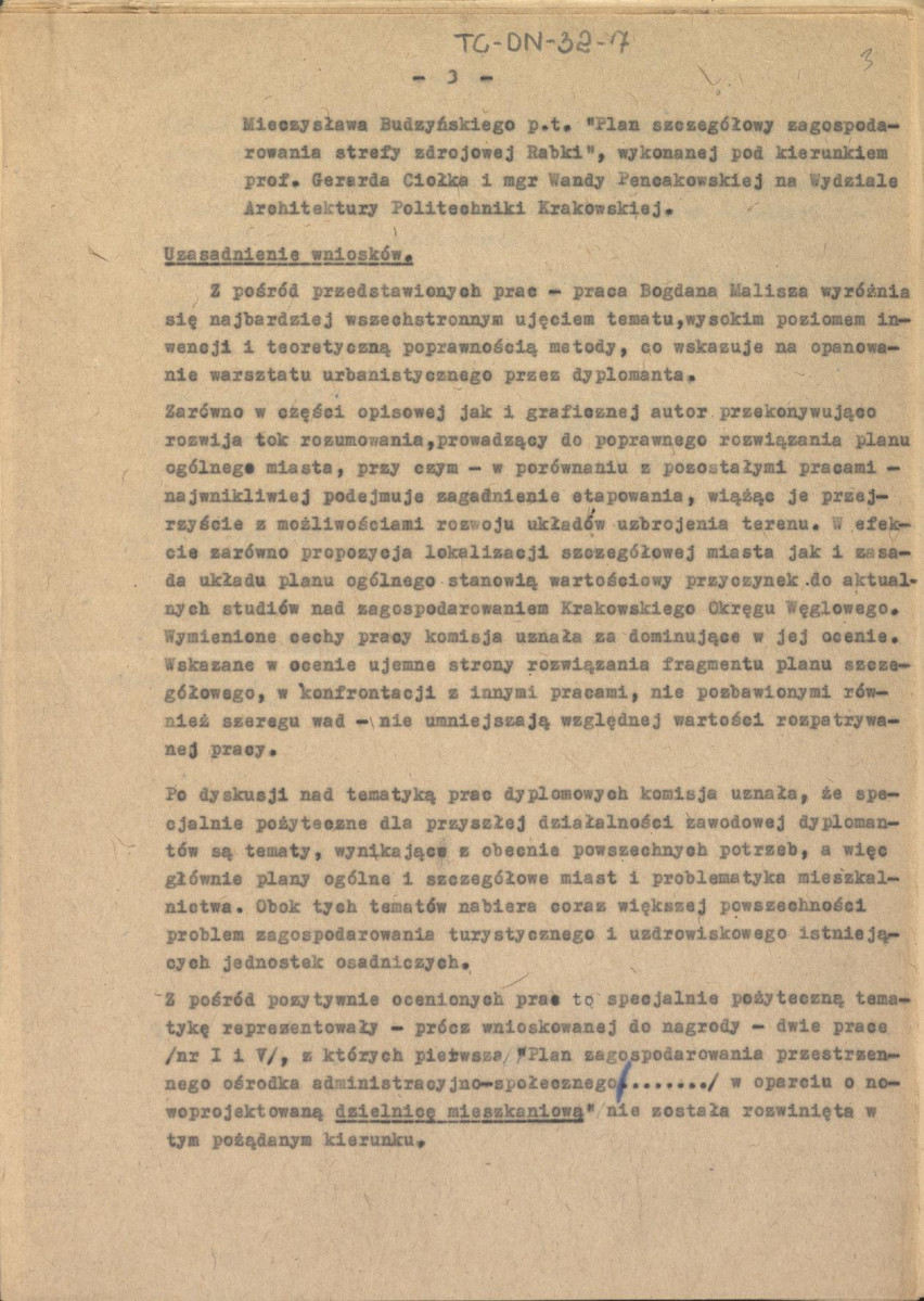 Protokół z posiedzenia z dnia 22 sierpnia 1963 r. Komisji Nagród Towarzystwa Urbanistów Polskich wraz z załącznikami, skan 3