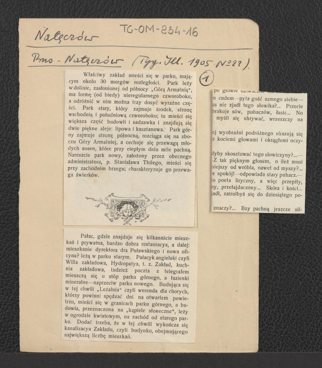 wycinki z „Tygodnika Ilustrowanego” nr 22/1905 zawierające opis uzdrowiska sporządzony prawdopodobnie przez Bolesława Prusa, skan 2