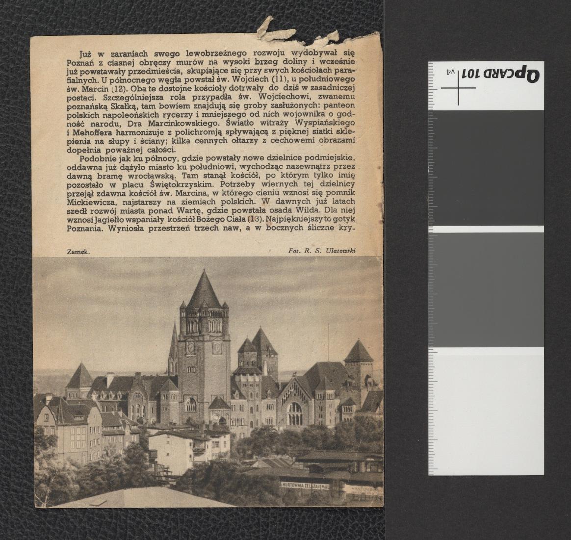 fragment broszury „Poznań” opracowanej przez Jana Kilarskiego dla Wydawnictwa Ministerstwa Komunikacji; wydana przed 1939 rokiem; zawiera dwubarwne reprodukcje fotografii autorstwa Romana Stefana Ulatowskiego i Henryka Poddębskiego), skan 7