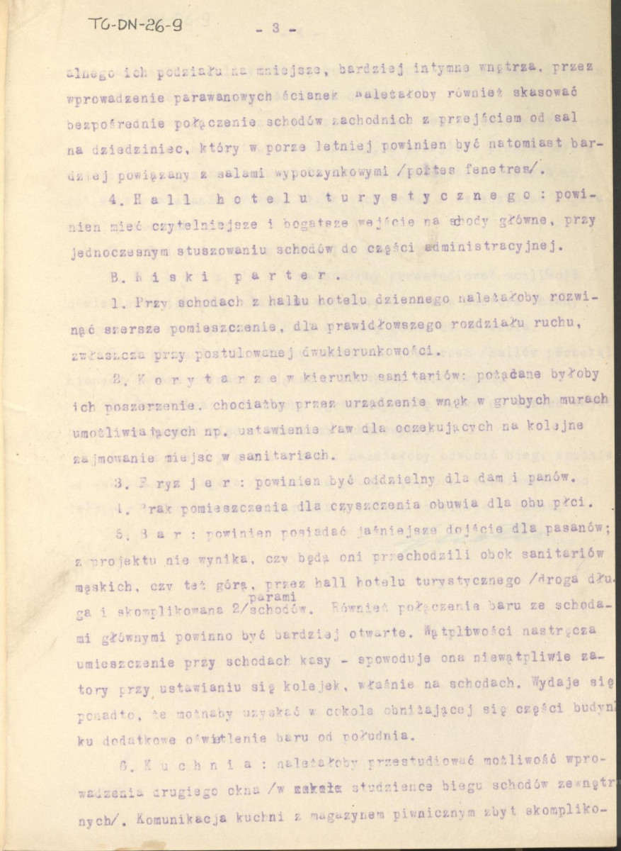 Opinia z dnia 26 stycznia 1953 r. o projekcie wstępnym dla Domu Turysty w Warszawie, skan 3