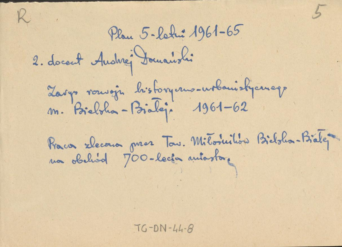 Andrzej Domański, Zarys rozwoju historyczno-urbanistycznego miasta Bielska-Białej, 1961-1962 - tamat pracy zleconej przez Towarzystwo Miłosników Bielska-Białej w związku z obchodami 700-lecia miasta, skan 1