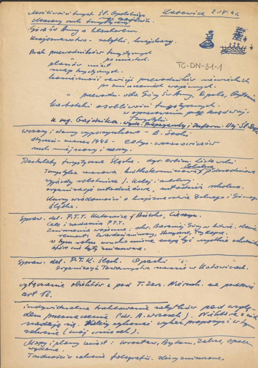 Wojewódzka konferencja turystyczna zwołana w sprawach turystyki Śląska Opolskiego na dzień 2 kwietnia 1946 r. - program i notatki, skan 2