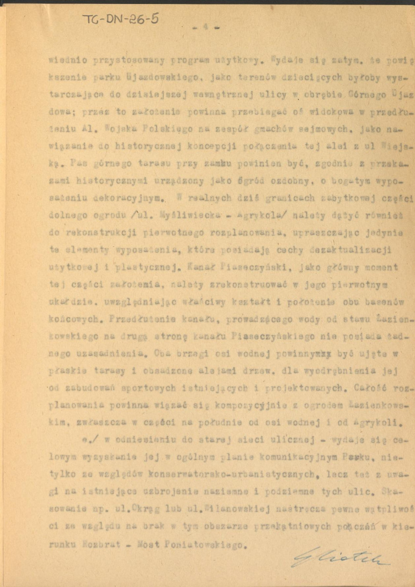 Koreferat z dnia 5 listopada 1952 r. do projektowych założeń dla Centralnego Parku Kultury na Powiślu w Warszawie, skan 4