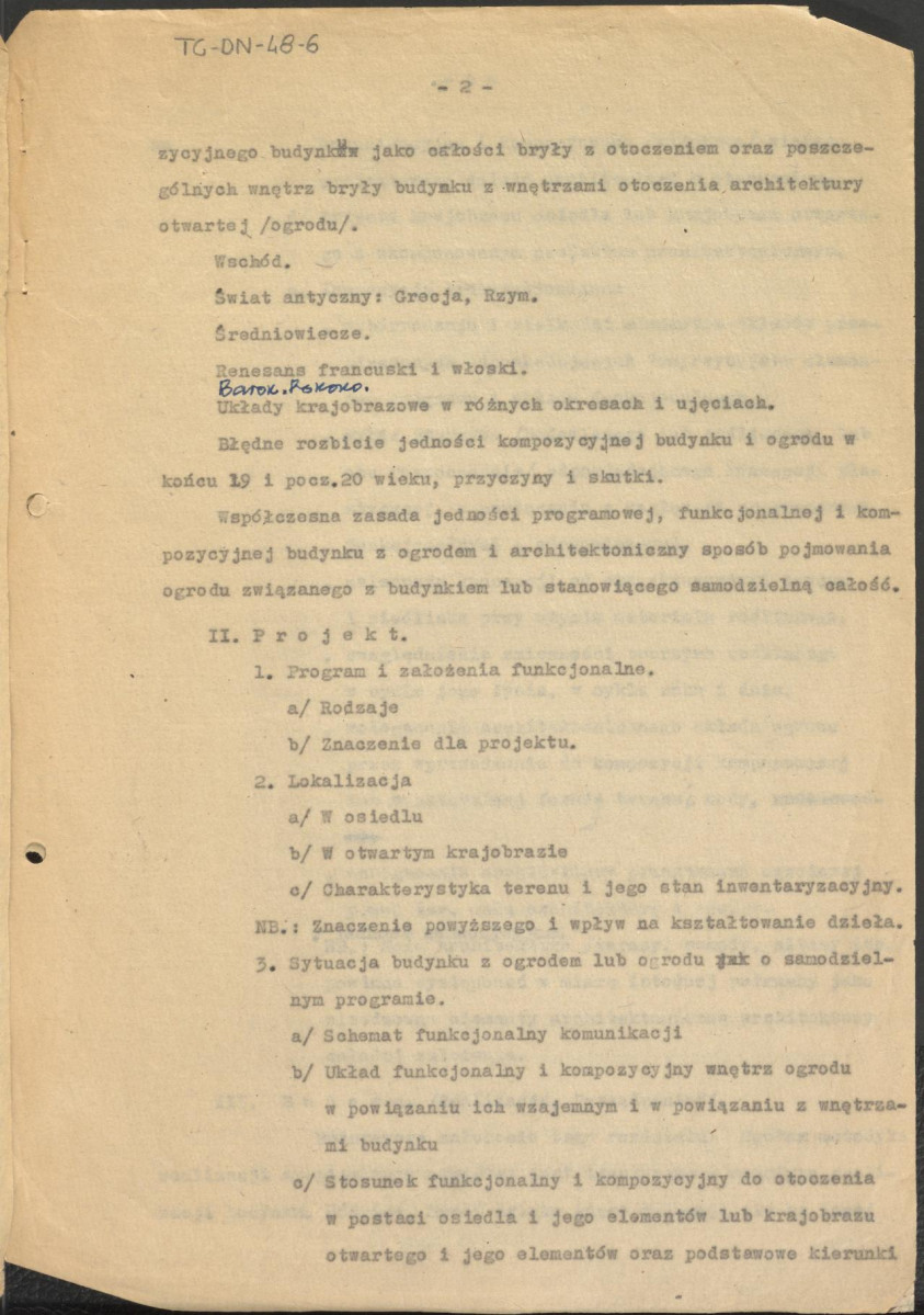 plan z dnia 15 lipca 1958 r. "Encyklopedii architektury otwartej (architektury ogrodów?)" - skryptu dla studentów architektury, skan 2
