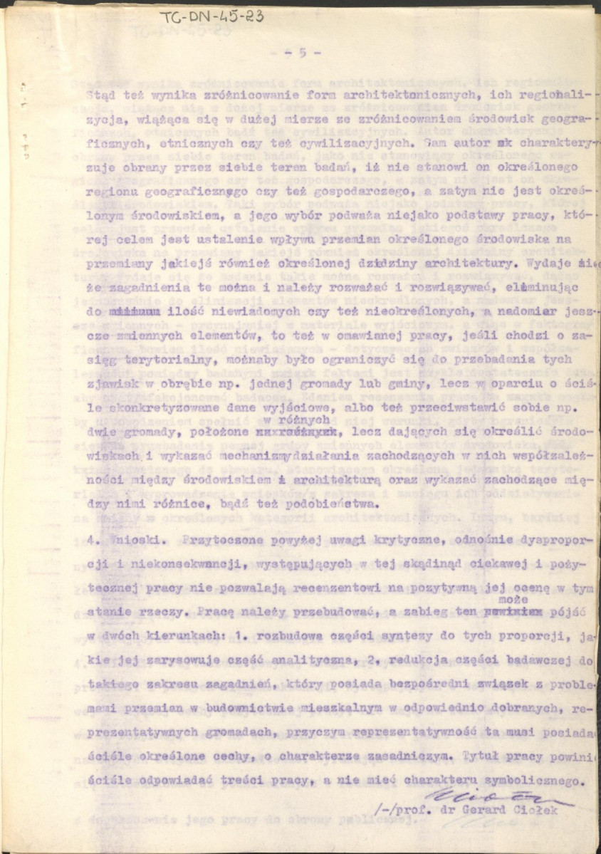 pimo przewodnie z dnia 5 listopada 1963 r. wraz załączoną do niego recenzją z dnia 5 lutego 1964 r. rozprawy doktorskiej Andrzeja Basisty pt. "Przemiany architektury jako wynik przemian środowiska na przykładzie terenów Jury Krakowsko-Częstochowskiej na pograniczu GOP", skan 6
