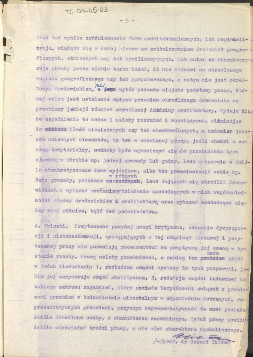 pimo przewodnie z dnia 5 listopada 1963 r. wraz załączoną do niego recenzją z dnia 5 lutego 1964 r. rozprawy doktorskiej Andrzeja Basisty pt. "Przemiany architektury jako wynik przemian środowiska na przykładzie terenów Jury Krakowsko-Częstochowskiej na pograniczu GOP", skan 8