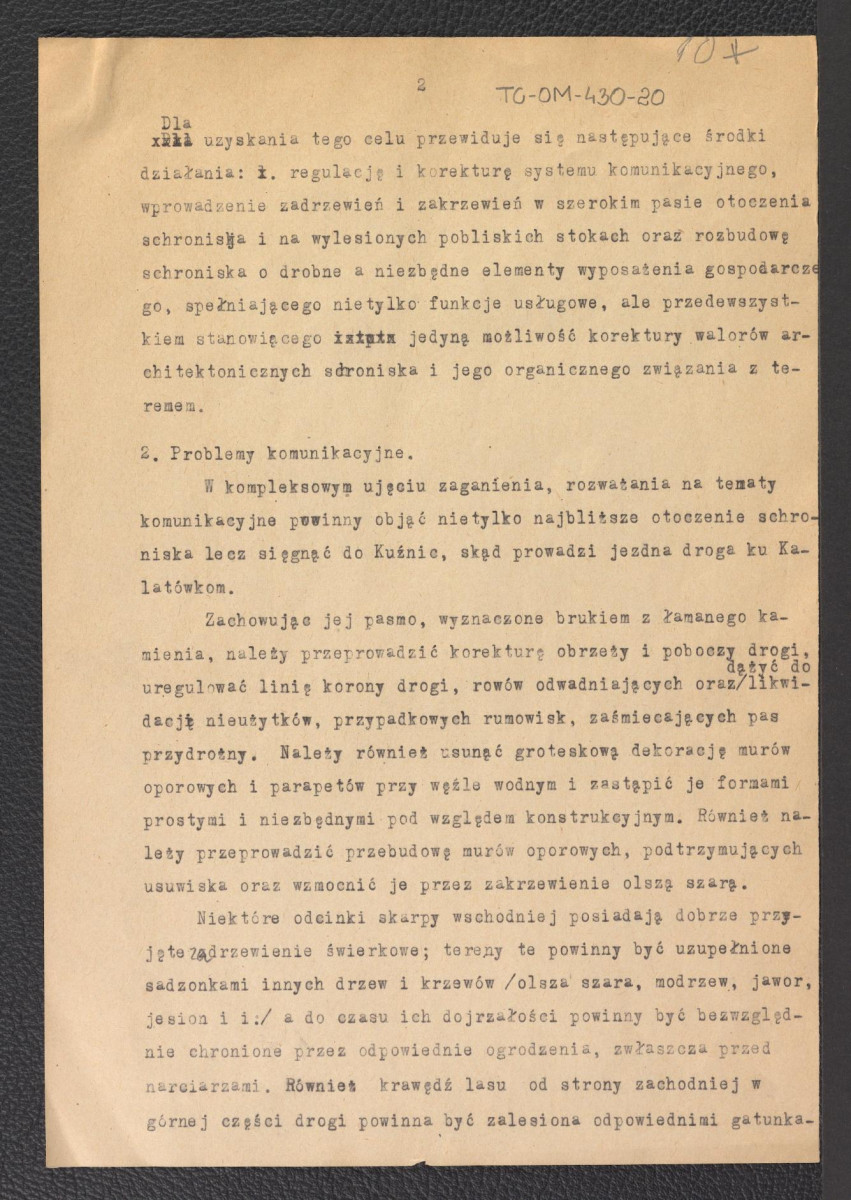 „Studium Naukowe do projektu ukształtowania otoczenia krajobrazowego oraz aneksu gospodarczego przy schronisku na Kalatówkach" z dnia 4 kwietnia 1956 roku, skan 2