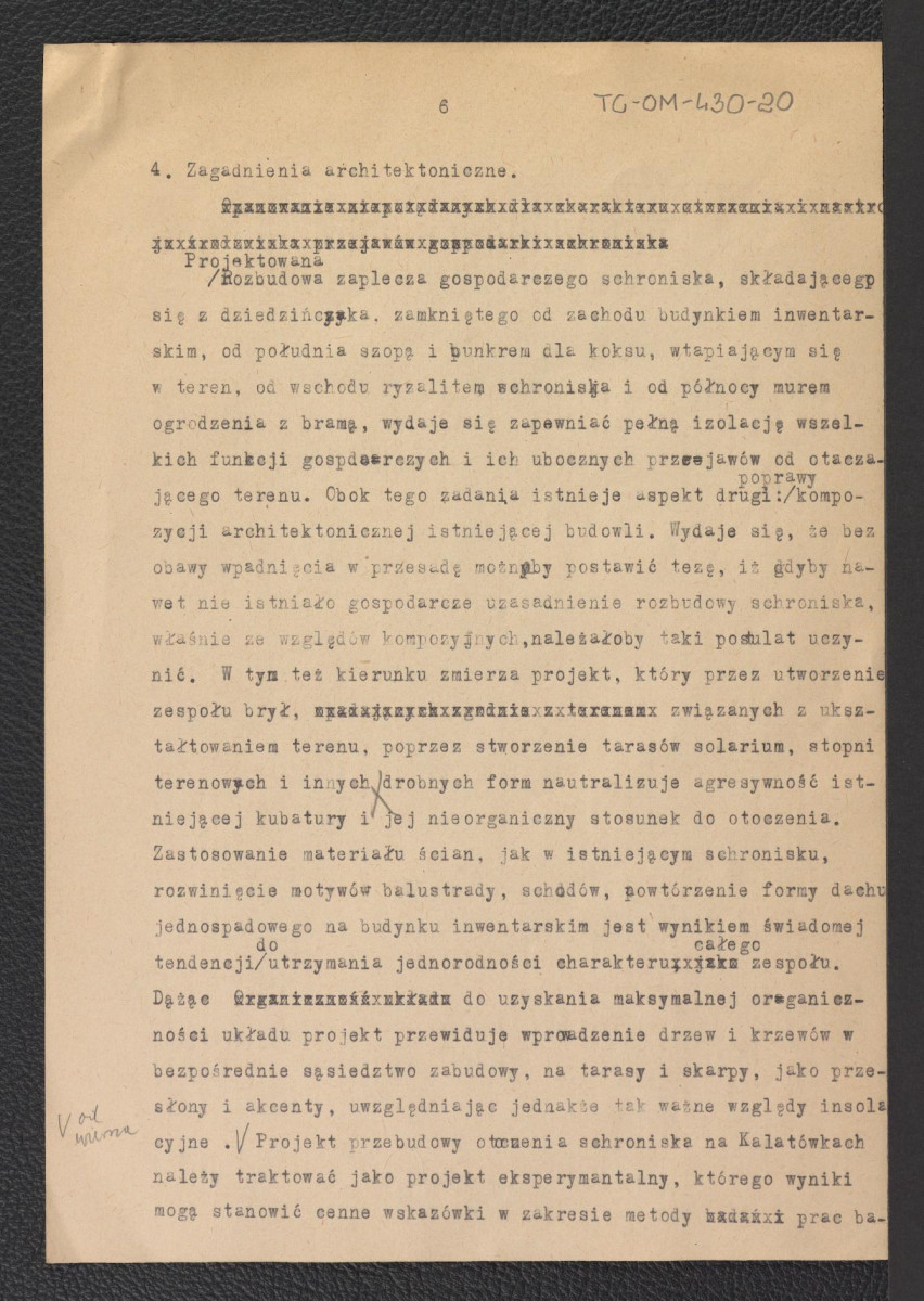 „Studium Naukowe do projektu ukształtowania otoczenia krajobrazowego oraz aneksu gospodarczego przy schronisku na Kalatówkach" z dnia 4 kwietnia 1956 roku, skan 6