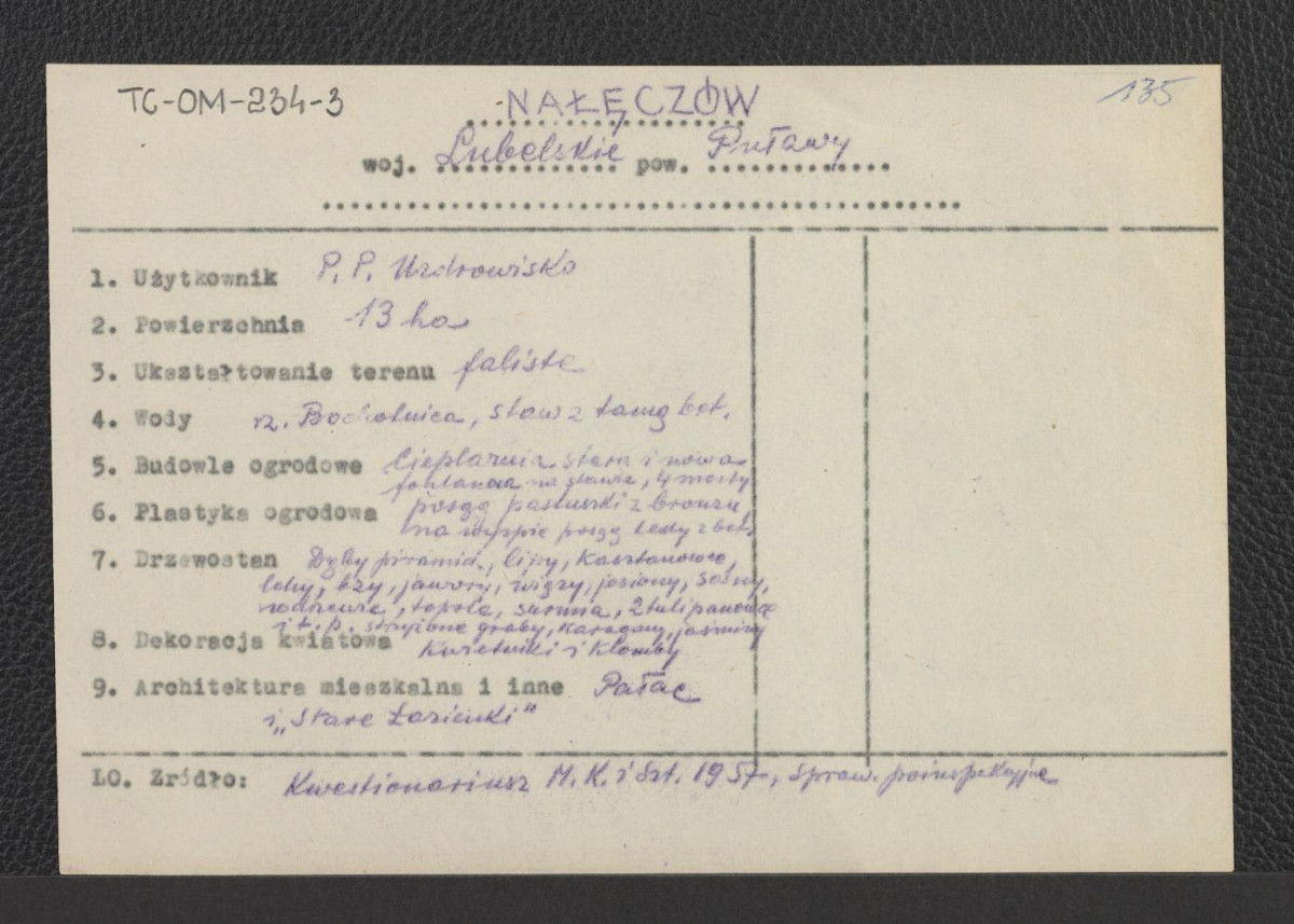 wypisy z kwestionariusza Ministerstwa Kultury i Sztuki z 1957 roku, skan 1
