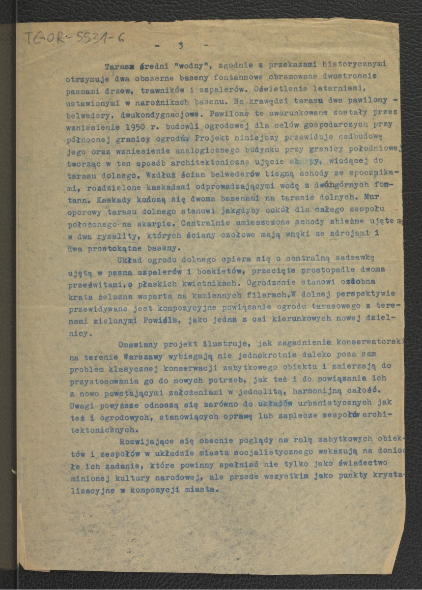 tekst dotyczący ogrodu Prezydium Rady Ministrów w Warszawie autorstwa G. Ciołka; trzy karty  , skan 4