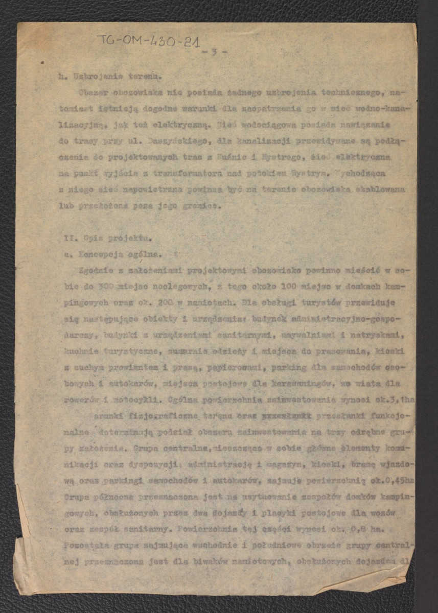 „Opis techniczny projektu wstępnego Obozowiska przy Rondzie w Zakopanem” z dnia 15 grudnia 1960 roku, skan 3