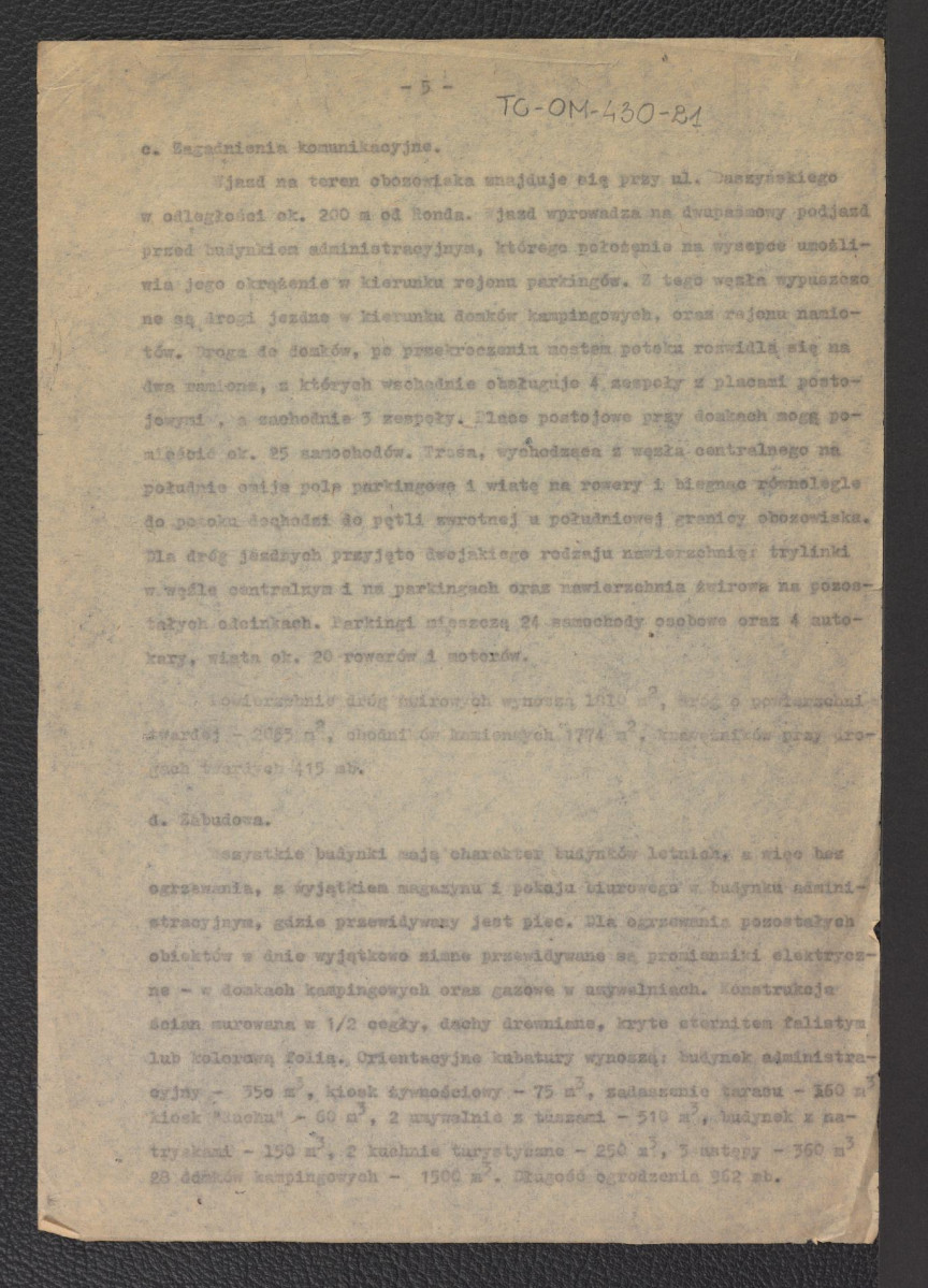 „Opis techniczny projektu wstępnego Obozowiska przy Rondzie w Zakopanem” z dnia 15 grudnia 1960 roku, skan 5