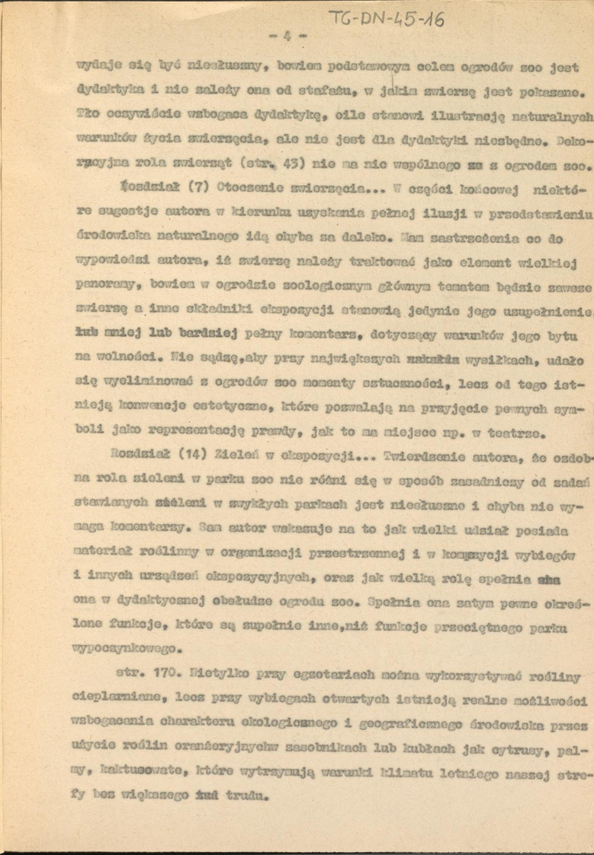recenzja z dnia 10 października 1960 r. rozprawy doktorskiej Tadeusza Zipsera pt. "Zasady ekspozycji w nowoczesnym ogrodzie zoologicznym" oraz list (podziękowanie) Tadeusza Zipsera dla Gerarda Ciołka z dnia 22 listopada 1960 r., skan 4