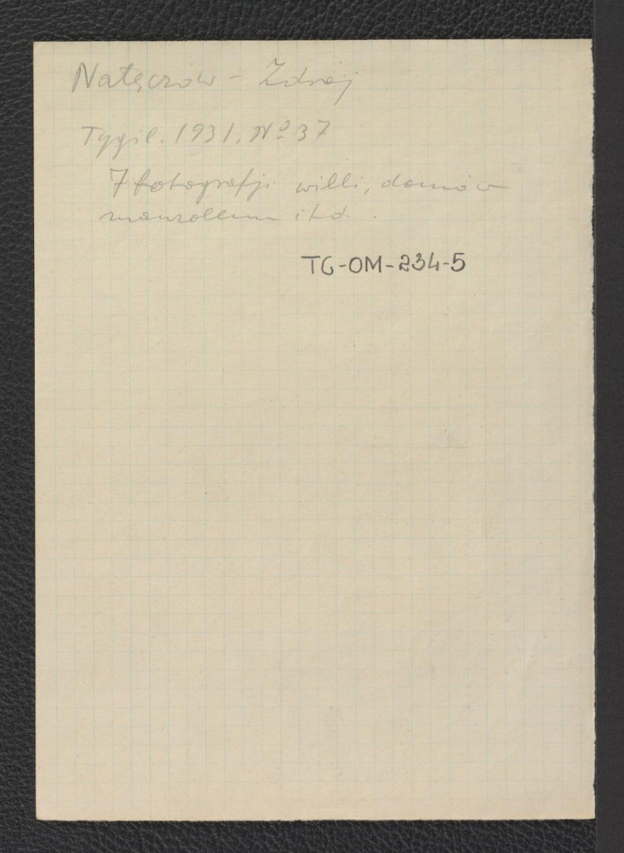 odnośnik bibliograficzny („Tygodnik Ilustrowany” nr 37/1931) wzmiankujący siedem fotografii ukazujących miejscowe wille, skan 1