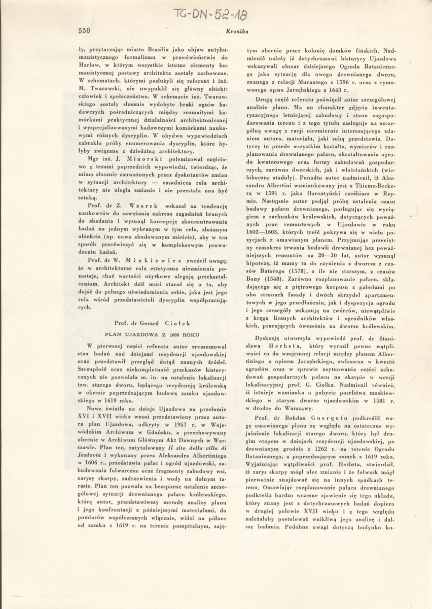 hasło biograficzne - Albertini  Alessandro (artykuł Gerarda Ciołka dotyczący planu Ujazdowa z 1606 roku wykonanego przez Albertiniego) , skan 1