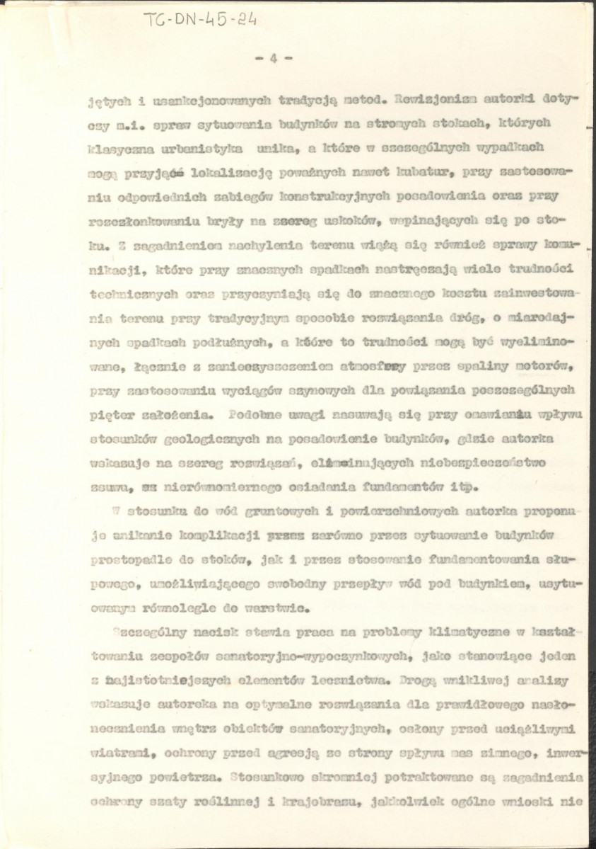 recenzja z dnia 18 stycznia 1965 r. rozprawy doktorskiej Marii Małgorzaty Handzelewicz-Wacławkowej pt. "Wpływ warunków fizjograficznych na ukształtowanie pszestrzenne zespołów wypoczynkowo-leczniczych w środowisku górskim", skan 4