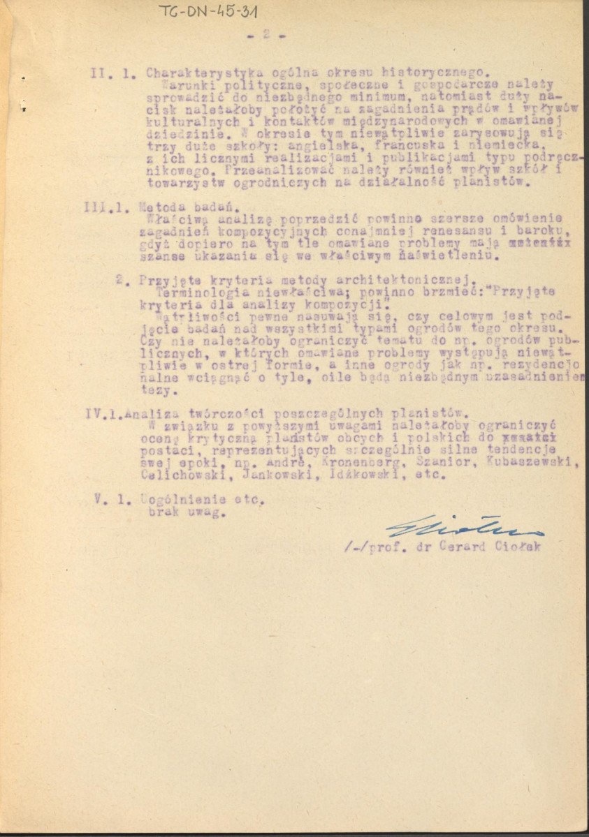 opinia z dnia 8 kwietnia 1958 r. o programie pracy Longina Majdeckiego pt. "Zagadnienie jedności funkcjonalnej i kompozycyjnej w ogrodach polskich końca XIX wieku i początku XX wieku", skan 2