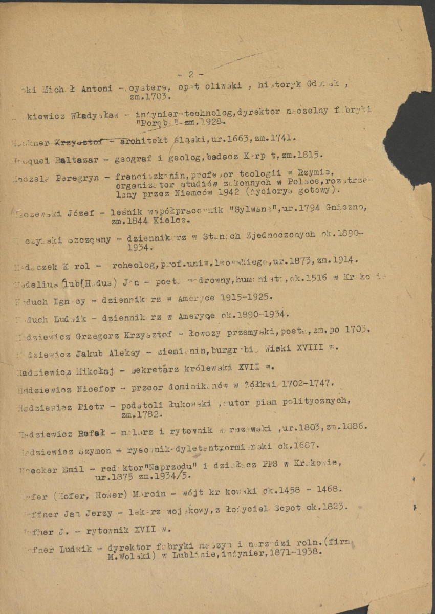 pismo z dnia 1 lutego 1958 r. redaktora naczelnego Polskiego Słownika Biograficznego profesora Kazimierza Lepszego w sprawie haseł na literę H do X tomu wraz z wykazem nazwisk osób przewidzianych do zamieszczenia ich biogramów w przewidzianym wydawnictwie, skan 3