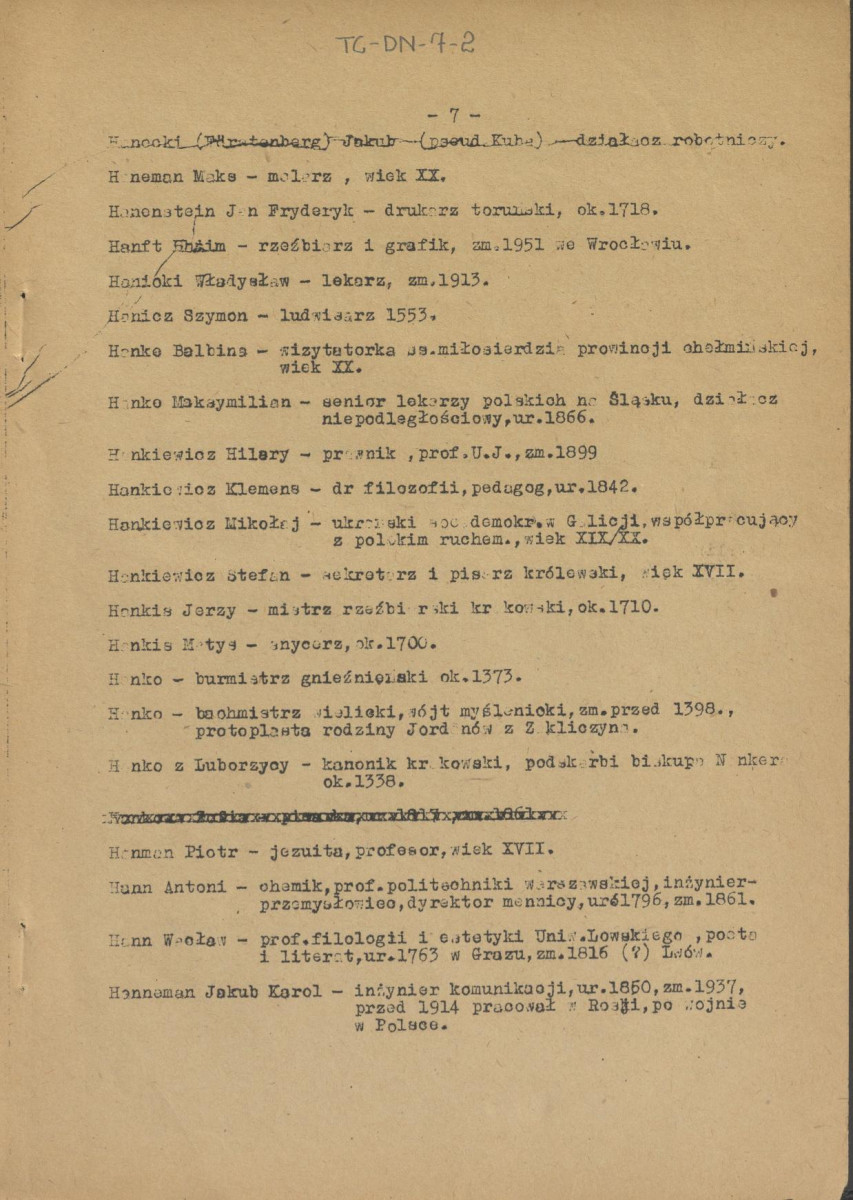 pismo z dnia 1 lutego 1958 r. redaktora naczelnego Polskiego Słownika Biograficznego profesora Kazimierza Lepszego w sprawie haseł na literę H do X tomu wraz z wykazem nazwisk osób przewidzianych do zamieszczenia ich biogramów w przewidzianym wydawnictwie, skan 7