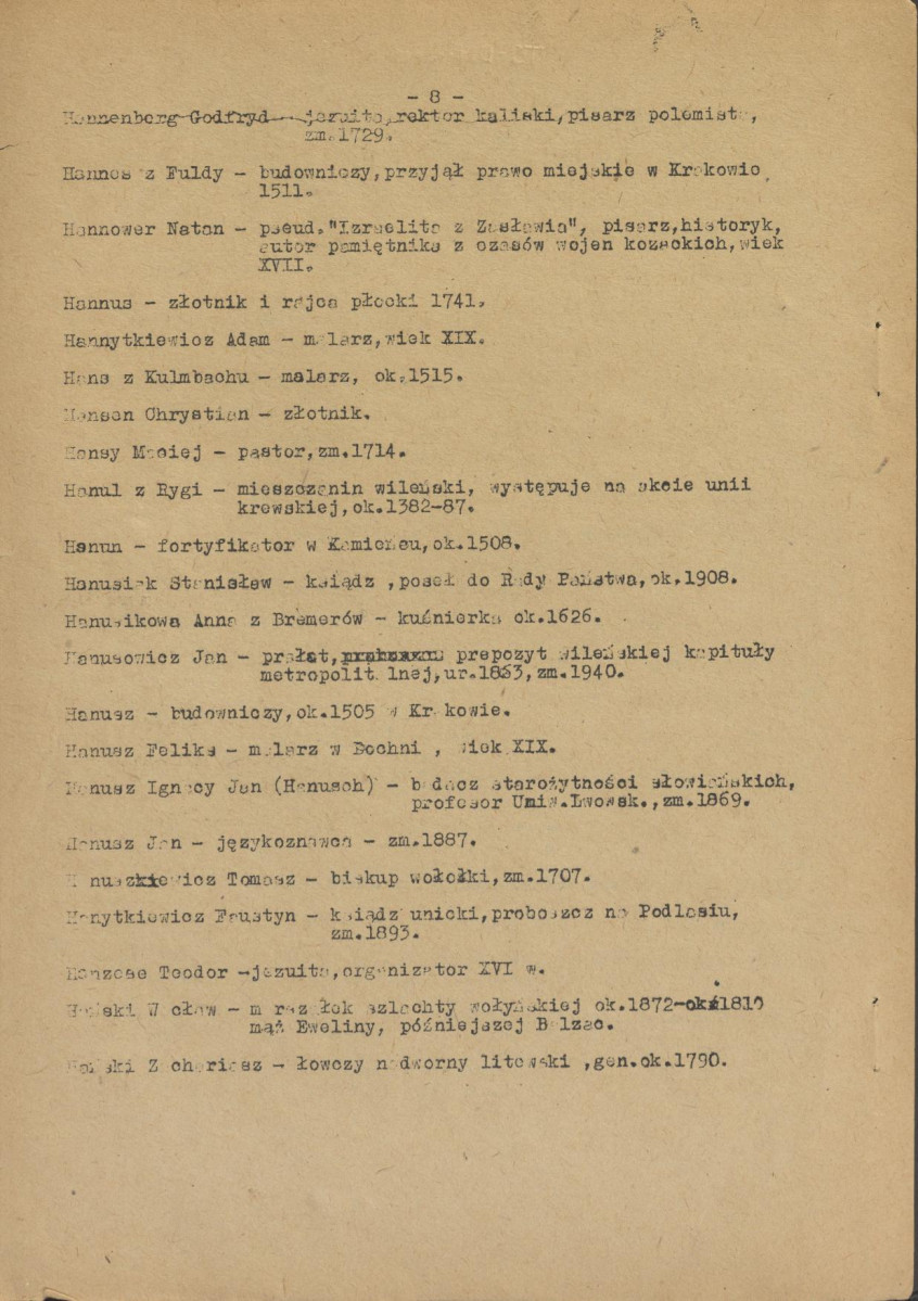 pismo z dnia 1 lutego 1958 r. redaktora naczelnego Polskiego Słownika Biograficznego profesora Kazimierza Lepszego w sprawie haseł na literę H do X tomu wraz z wykazem nazwisk osób przewidzianych do zamieszczenia ich biogramów w przewidzianym wydawnictwie, skan 8
