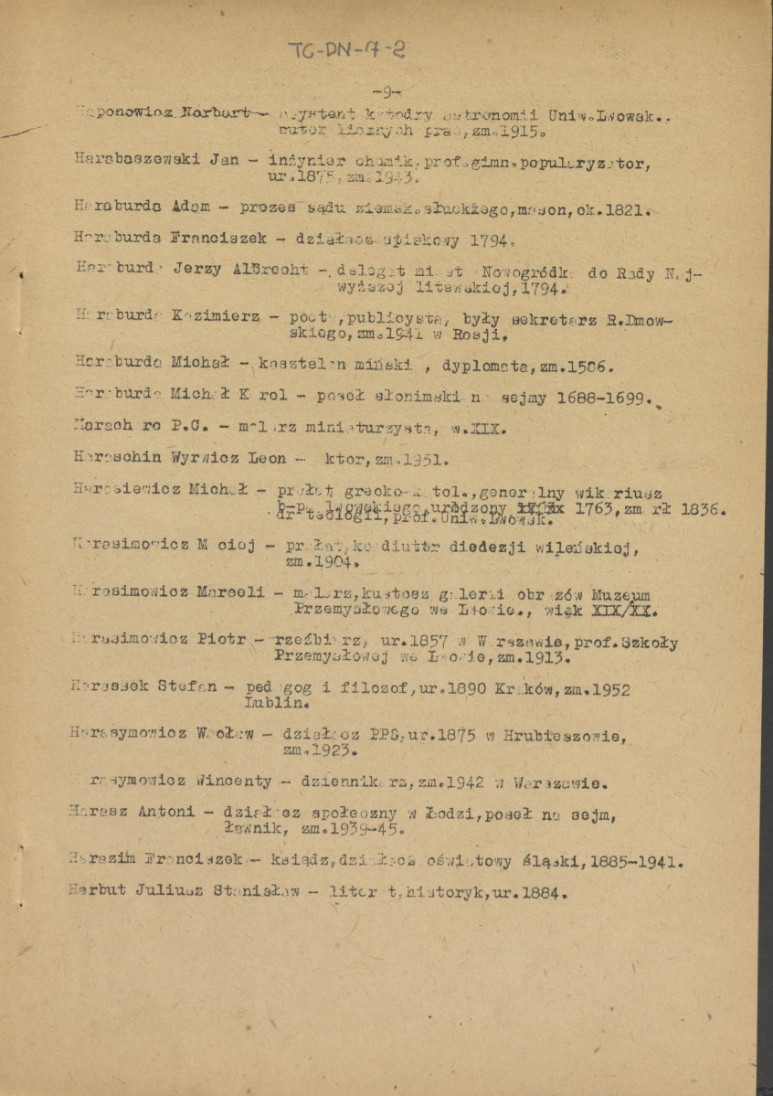 pismo z dnia 1 lutego 1958 r. redaktora naczelnego Polskiego Słownika Biograficznego profesora Kazimierza Lepszego w sprawie haseł na literę H do X tomu wraz z wykazem nazwisk osób przewidzianych do zamieszczenia ich biogramów w przewidzianym wydawnictwie, skan 9