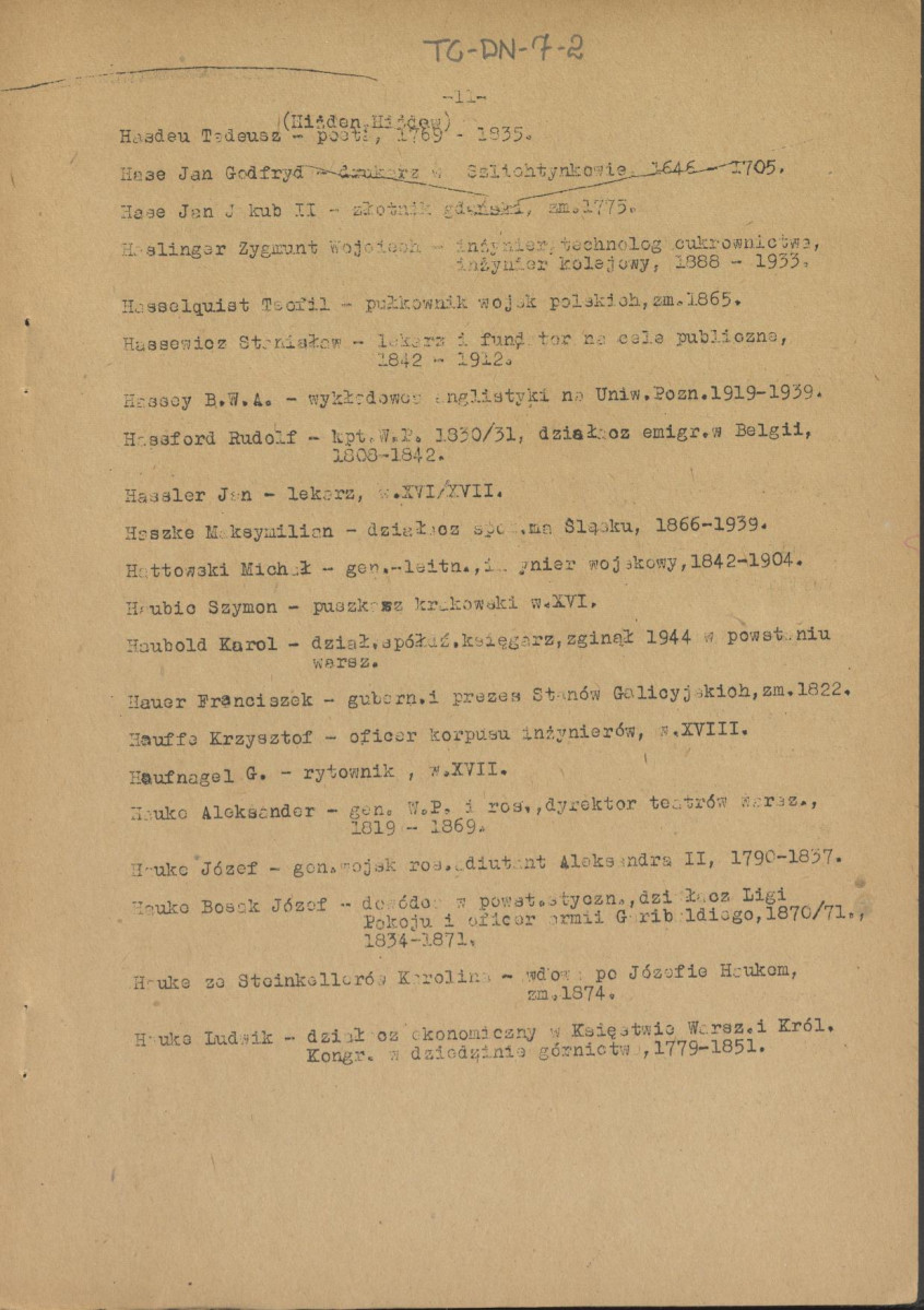 pismo z dnia 1 lutego 1958 r. redaktora naczelnego Polskiego Słownika Biograficznego profesora Kazimierza Lepszego w sprawie haseł na literę H do X tomu wraz z wykazem nazwisk osób przewidzianych do zamieszczenia ich biogramów w przewidzianym wydawnictwie, skan 11
