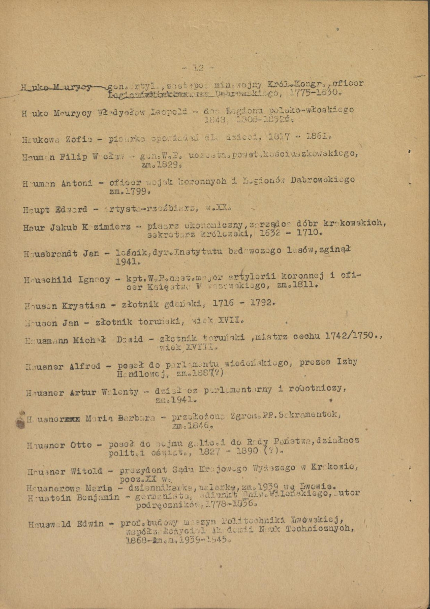 pismo z dnia 1 lutego 1958 r. redaktora naczelnego Polskiego Słownika Biograficznego profesora Kazimierza Lepszego w sprawie haseł na literę H do X tomu wraz z wykazem nazwisk osób przewidzianych do zamieszczenia ich biogramów w przewidzianym wydawnictwie, skan 12