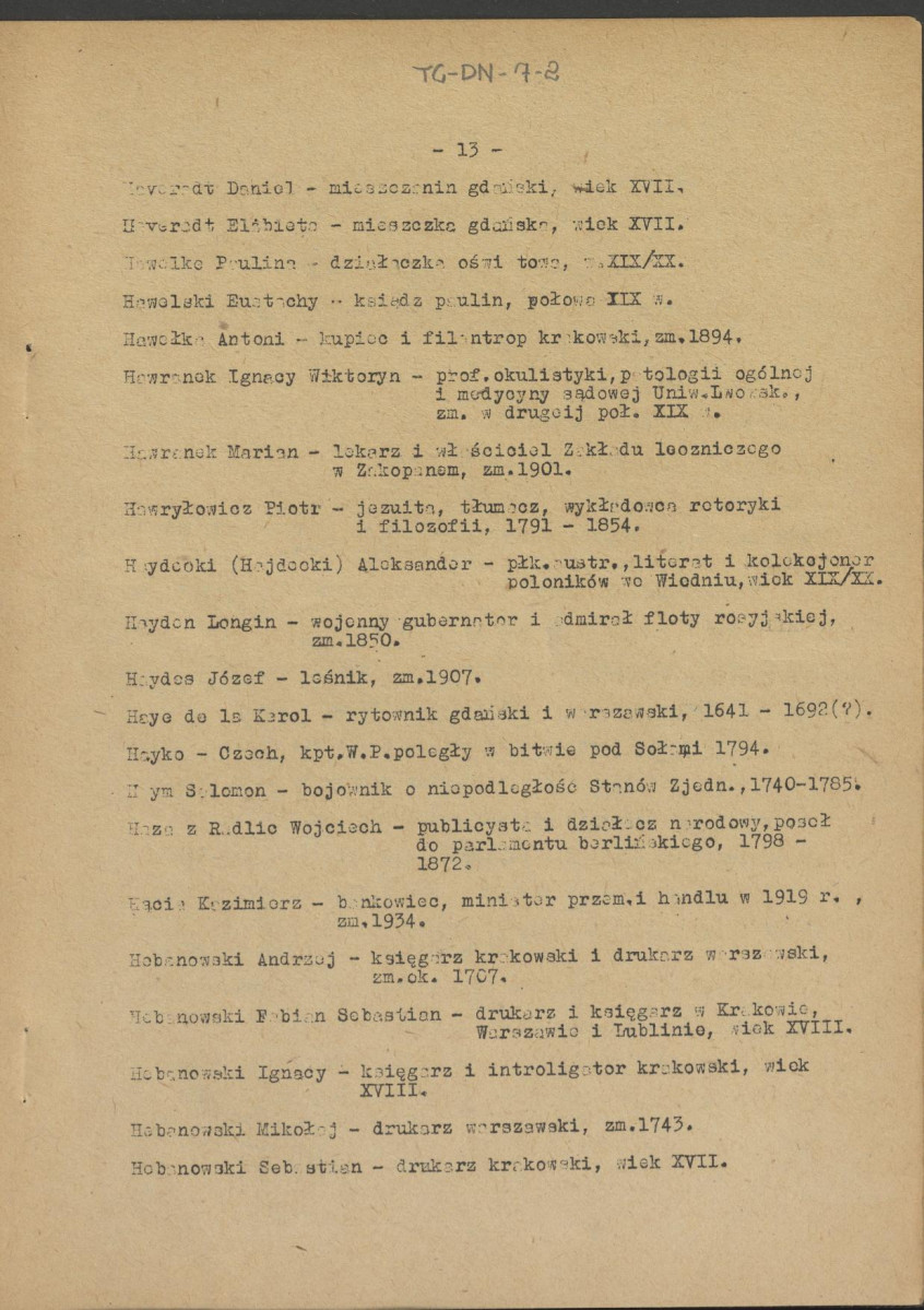 pismo z dnia 1 lutego 1958 r. redaktora naczelnego Polskiego Słownika Biograficznego profesora Kazimierza Lepszego w sprawie haseł na literę H do X tomu wraz z wykazem nazwisk osób przewidzianych do zamieszczenia ich biogramów w przewidzianym wydawnictwie, skan 13