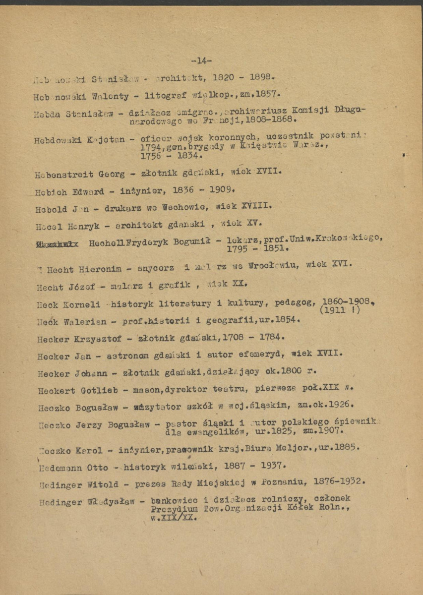 pismo z dnia 1 lutego 1958 r. redaktora naczelnego Polskiego Słownika Biograficznego profesora Kazimierza Lepszego w sprawie haseł na literę H do X tomu wraz z wykazem nazwisk osób przewidzianych do zamieszczenia ich biogramów w przewidzianym wydawnictwie, skan 14