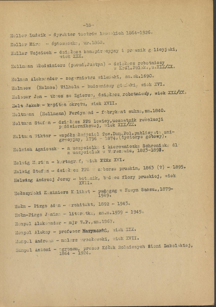 pismo z dnia 1 lutego 1958 r. redaktora naczelnego Polskiego Słownika Biograficznego profesora Kazimierza Lepszego w sprawie haseł na literę H do X tomu wraz z wykazem nazwisk osób przewidzianych do zamieszczenia ich biogramów w przewidzianym wydawnictwie, skan 18