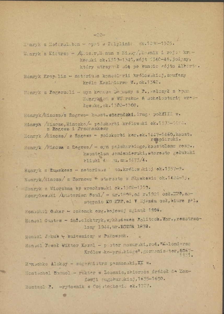 pismo z dnia 1 lutego 1958 r. redaktora naczelnego Polskiego Słownika Biograficznego profesora Kazimierza Lepszego w sprawie haseł na literę H do X tomu wraz z wykazem nazwisk osób przewidzianych do zamieszczenia ich biogramów w przewidzianym wydawnictwie, skan 22