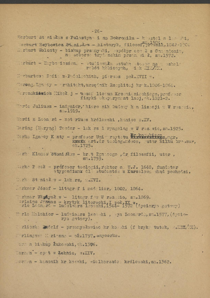 pismo z dnia 1 lutego 1958 r. redaktora naczelnego Polskiego Słownika Biograficznego profesora Kazimierza Lepszego w sprawie haseł na literę H do X tomu wraz z wykazem nazwisk osób przewidzianych do zamieszczenia ich biogramów w przewidzianym wydawnictwie, skan 26