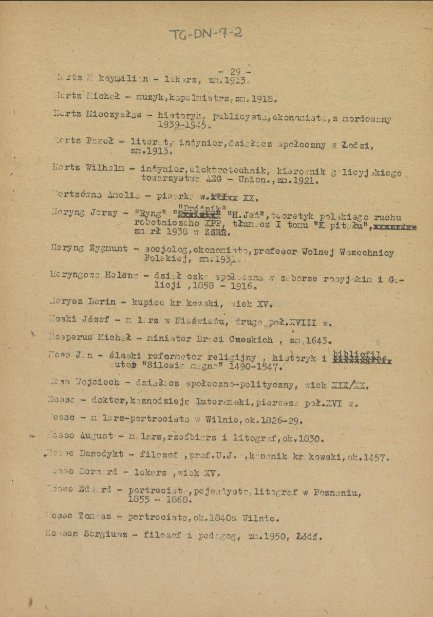 pismo z dnia 1 lutego 1958 r. redaktora naczelnego Polskiego Słownika Biograficznego profesora Kazimierza Lepszego w sprawie haseł na literę H do X tomu wraz z wykazem nazwisk osób przewidzianych do zamieszczenia ich biogramów w przewidzianym wydawnictwie, skan 29