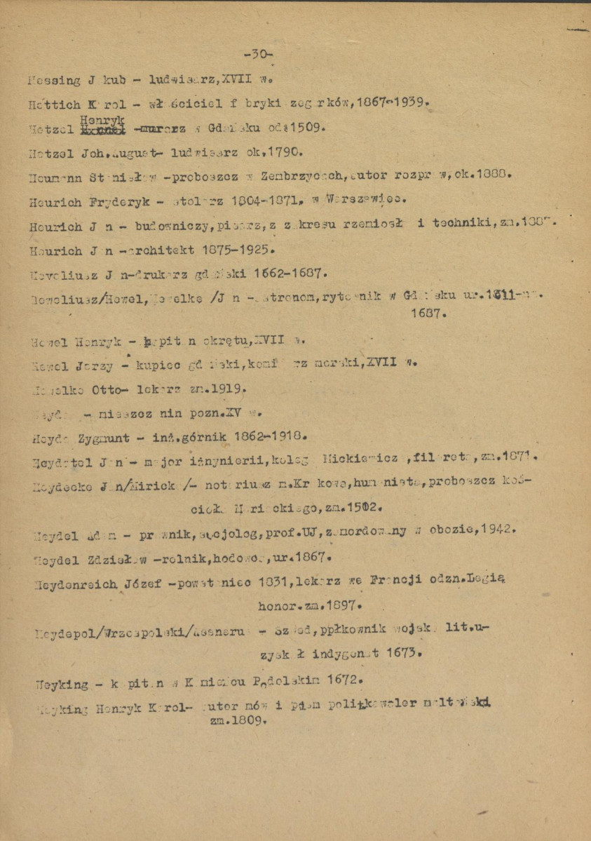 pismo z dnia 1 lutego 1958 r. redaktora naczelnego Polskiego Słownika Biograficznego profesora Kazimierza Lepszego w sprawie haseł na literę H do X tomu wraz z wykazem nazwisk osób przewidzianych do zamieszczenia ich biogramów w przewidzianym wydawnictwie, skan 30