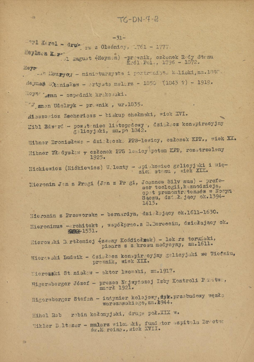 pismo z dnia 1 lutego 1958 r. redaktora naczelnego Polskiego Słownika Biograficznego profesora Kazimierza Lepszego w sprawie haseł na literę H do X tomu wraz z wykazem nazwisk osób przewidzianych do zamieszczenia ich biogramów w przewidzianym wydawnictwie, skan 31