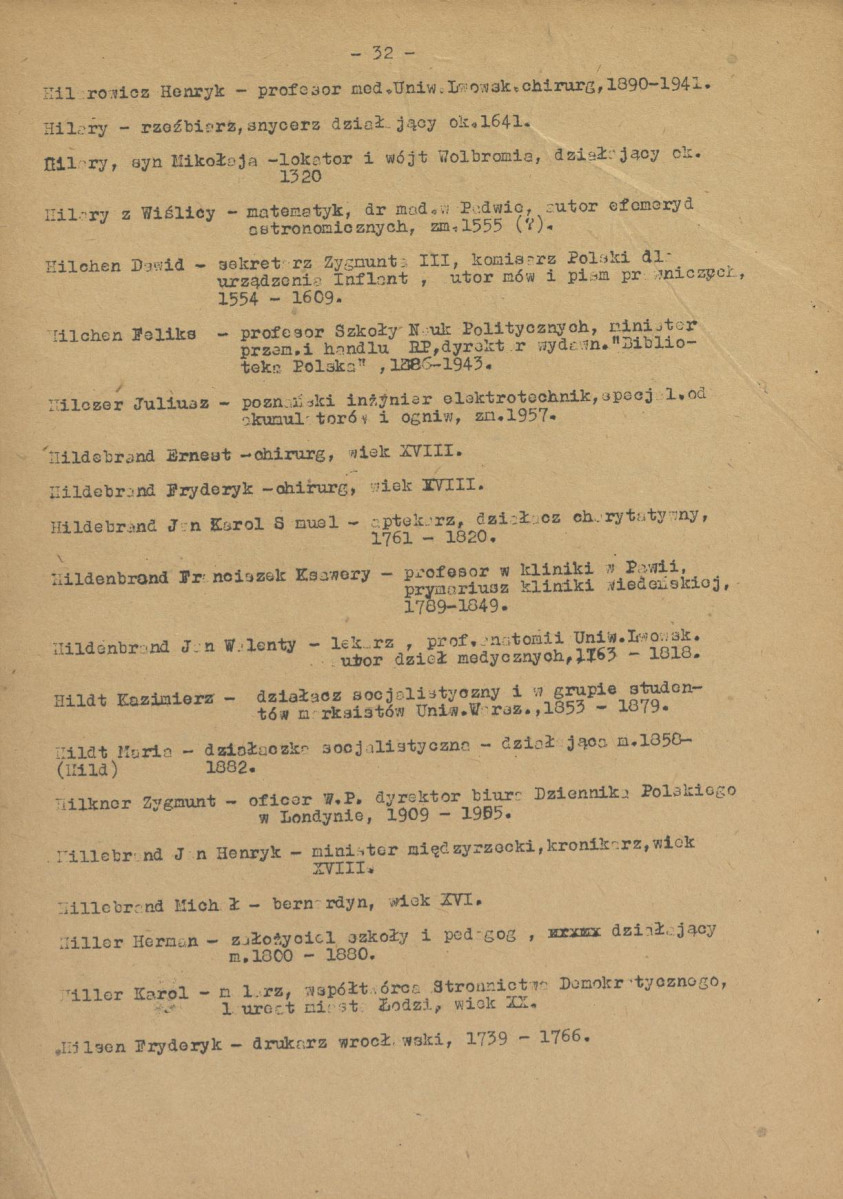 pismo z dnia 1 lutego 1958 r. redaktora naczelnego Polskiego Słownika Biograficznego profesora Kazimierza Lepszego w sprawie haseł na literę H do X tomu wraz z wykazem nazwisk osób przewidzianych do zamieszczenia ich biogramów w przewidzianym wydawnictwie, skan 32