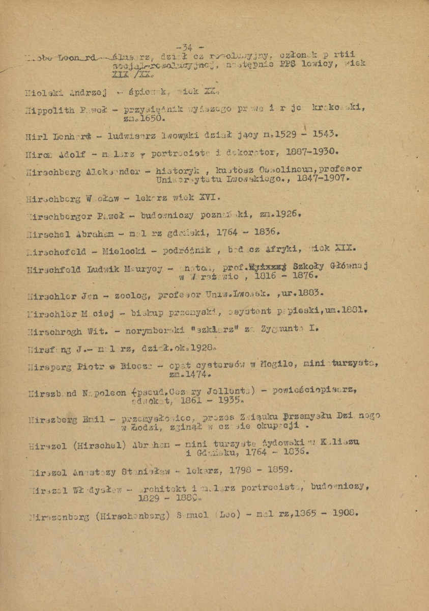 pismo z dnia 1 lutego 1958 r. redaktora naczelnego Polskiego Słownika Biograficznego profesora Kazimierza Lepszego w sprawie haseł na literę H do X tomu wraz z wykazem nazwisk osób przewidzianych do zamieszczenia ich biogramów w przewidzianym wydawnictwie, skan 34