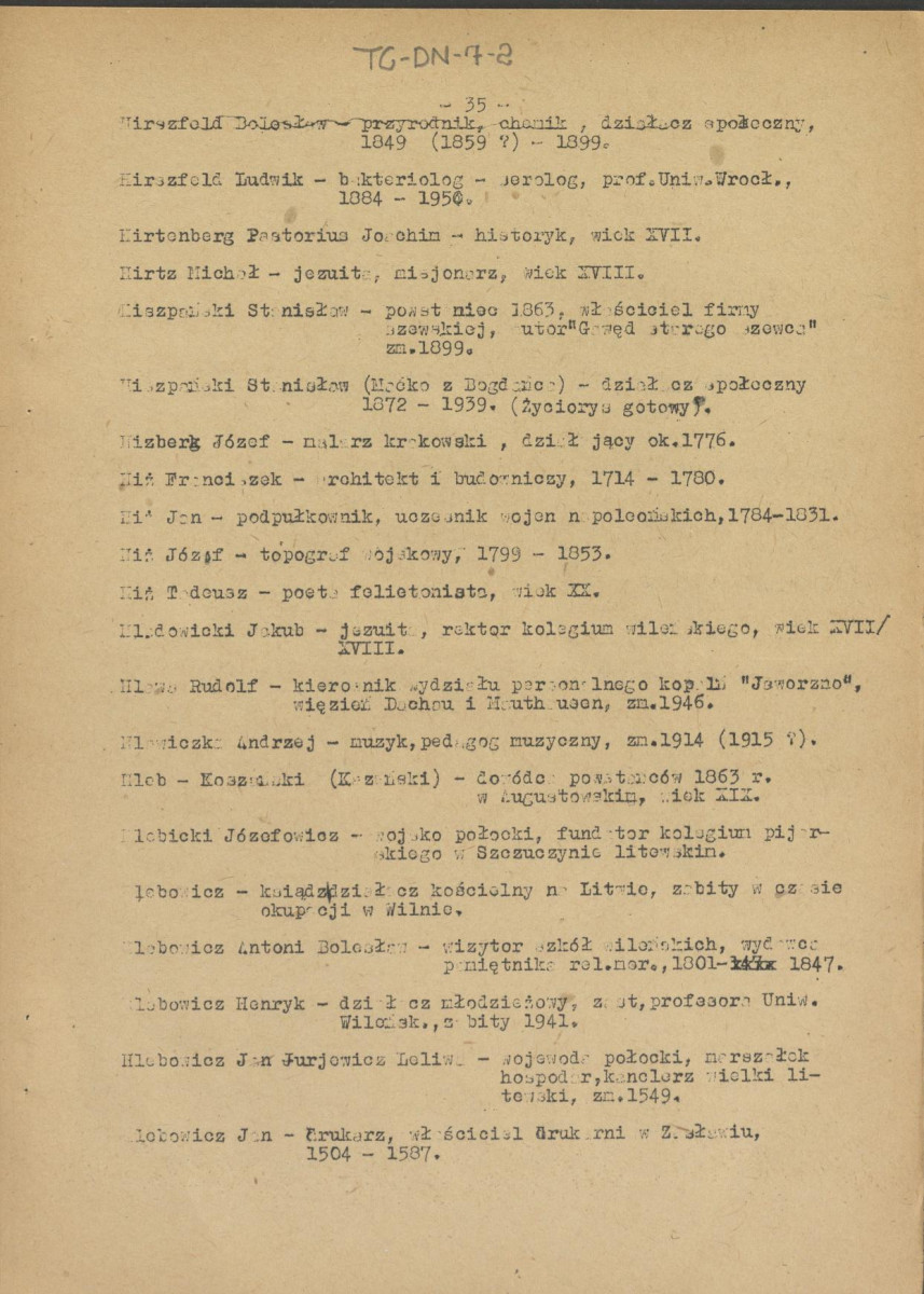 pismo z dnia 1 lutego 1958 r. redaktora naczelnego Polskiego Słownika Biograficznego profesora Kazimierza Lepszego w sprawie haseł na literę H do X tomu wraz z wykazem nazwisk osób przewidzianych do zamieszczenia ich biogramów w przewidzianym wydawnictwie, skan 35