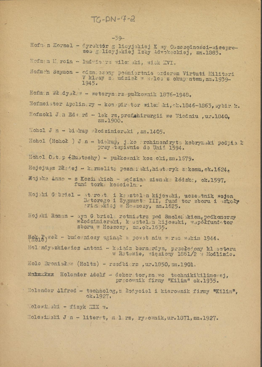 pismo z dnia 1 lutego 1958 r. redaktora naczelnego Polskiego Słownika Biograficznego profesora Kazimierza Lepszego w sprawie haseł na literę H do X tomu wraz z wykazem nazwisk osób przewidzianych do zamieszczenia ich biogramów w przewidzianym wydawnictwie, skan 38