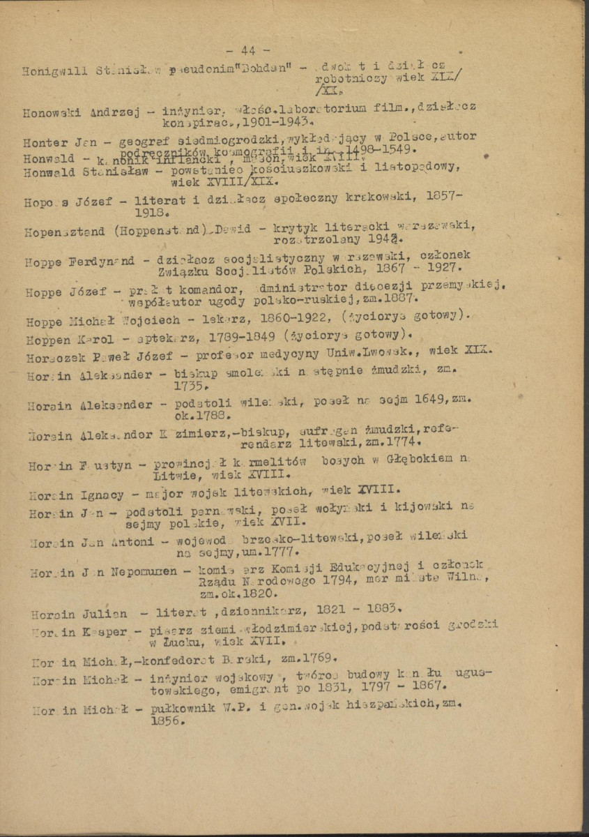 pismo z dnia 1 lutego 1958 r. redaktora naczelnego Polskiego Słownika Biograficznego profesora Kazimierza Lepszego w sprawie haseł na literę H do X tomu wraz z wykazem nazwisk osób przewidzianych do zamieszczenia ich biogramów w przewidzianym wydawnictwie, skan 43