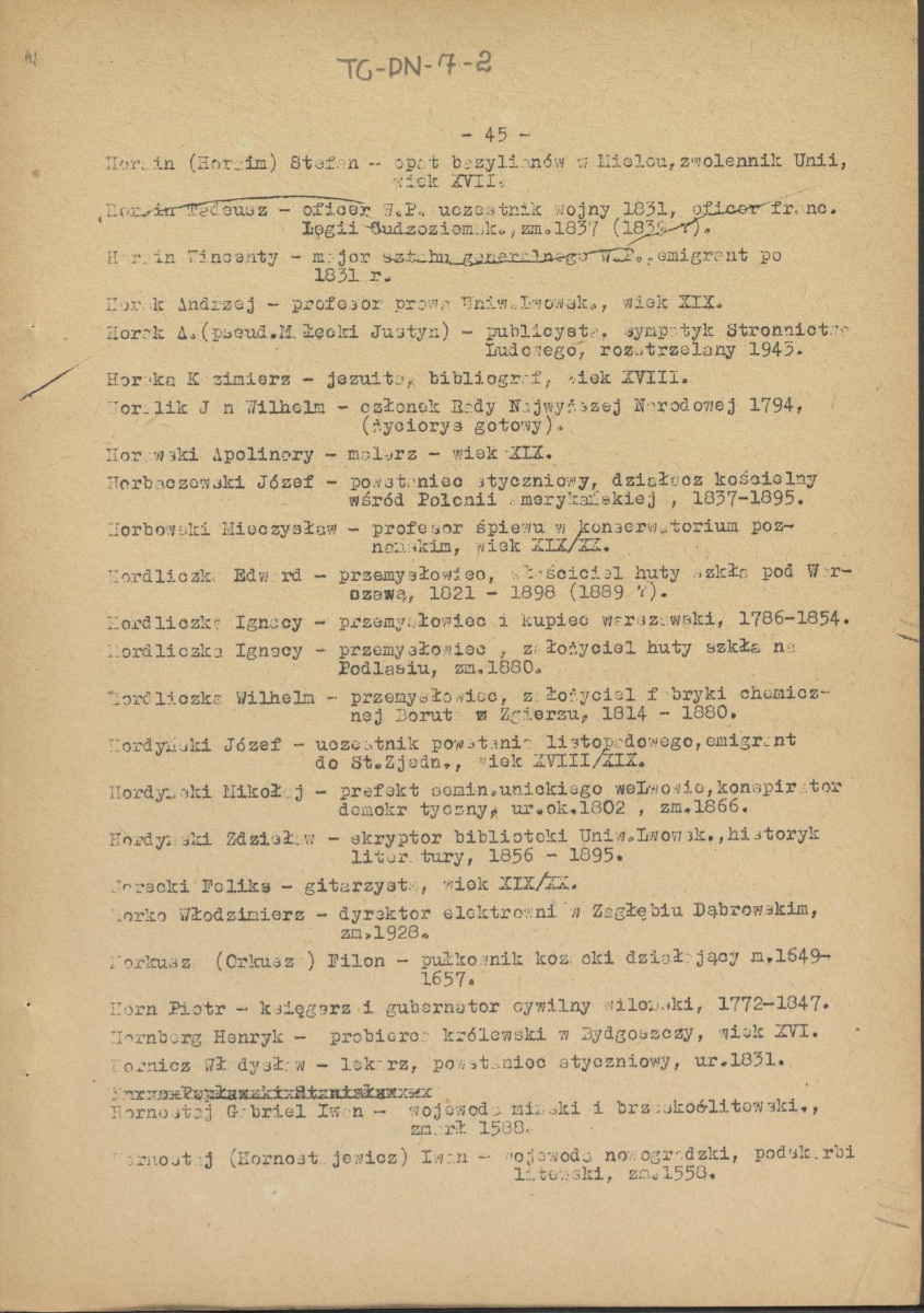 pismo z dnia 1 lutego 1958 r. redaktora naczelnego Polskiego Słownika Biograficznego profesora Kazimierza Lepszego w sprawie haseł na literę H do X tomu wraz z wykazem nazwisk osób przewidzianych do zamieszczenia ich biogramów w przewidzianym wydawnictwie, skan 44