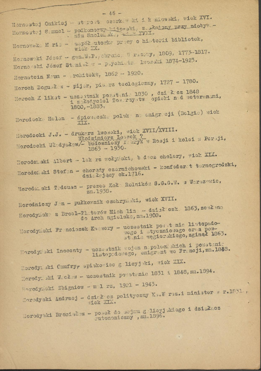 pismo z dnia 1 lutego 1958 r. redaktora naczelnego Polskiego Słownika Biograficznego profesora Kazimierza Lepszego w sprawie haseł na literę H do X tomu wraz z wykazem nazwisk osób przewidzianych do zamieszczenia ich biogramów w przewidzianym wydawnictwie, skan 45