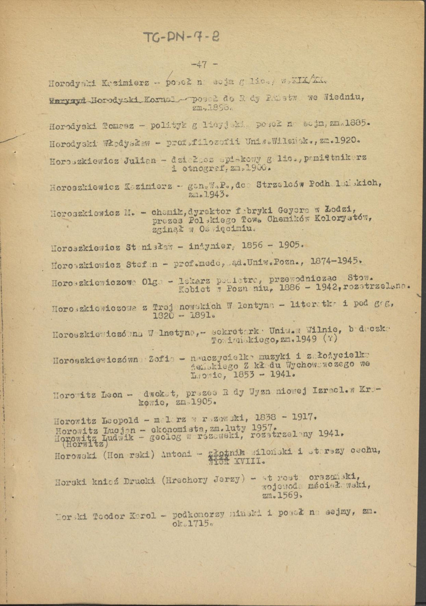 pismo z dnia 1 lutego 1958 r. redaktora naczelnego Polskiego Słownika Biograficznego profesora Kazimierza Lepszego w sprawie haseł na literę H do X tomu wraz z wykazem nazwisk osób przewidzianych do zamieszczenia ich biogramów w przewidzianym wydawnictwie, skan 46